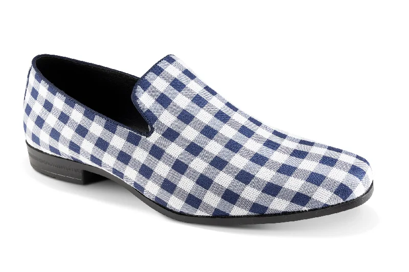 Multihued Collection: Montique Navy Checkered Loafer Fashion Shoes S-2421