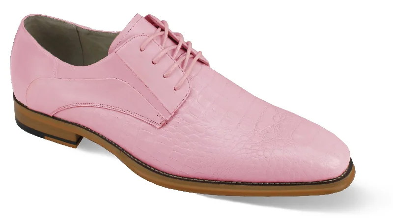 Luxe Allure: Pink Crocodile Inspired Leather Lace Dress Shoes