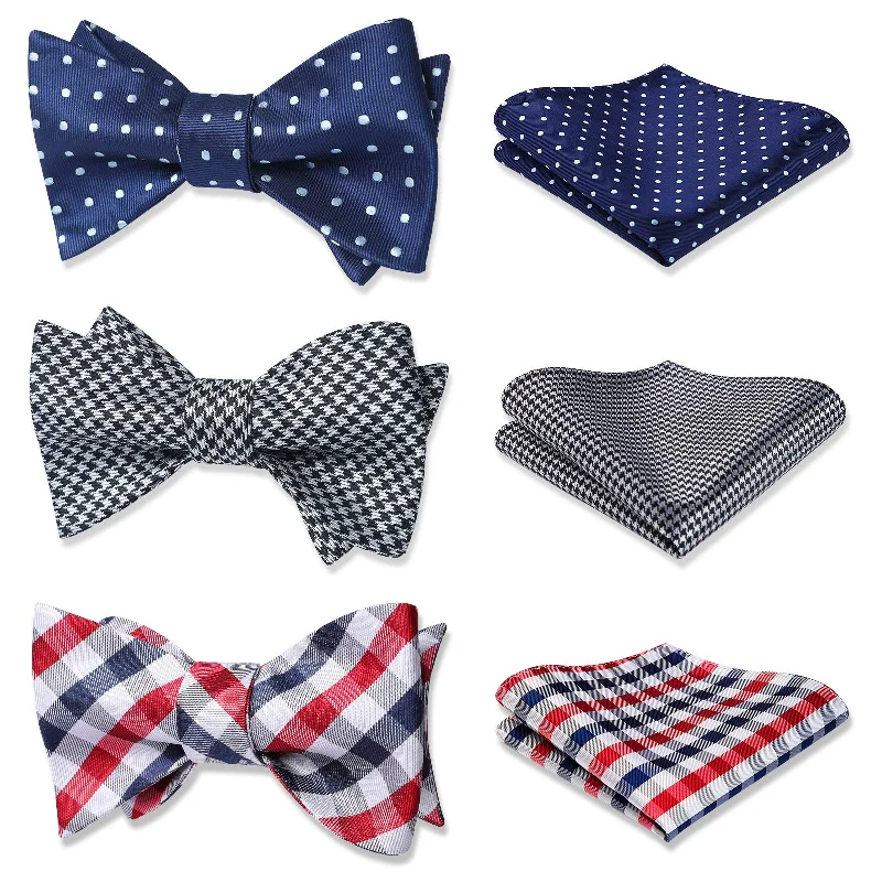 3PCS Mixed Design Bow tie & Pocket Square Sets - B3-01