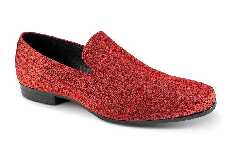 Geometrical Collection: Montique Red Slip-On Shoes in Geometric Pattern S-2416