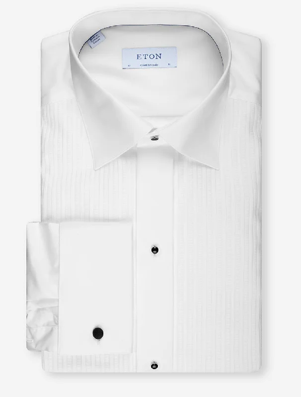 White Pleated Contemporary Fit Dress Shirt