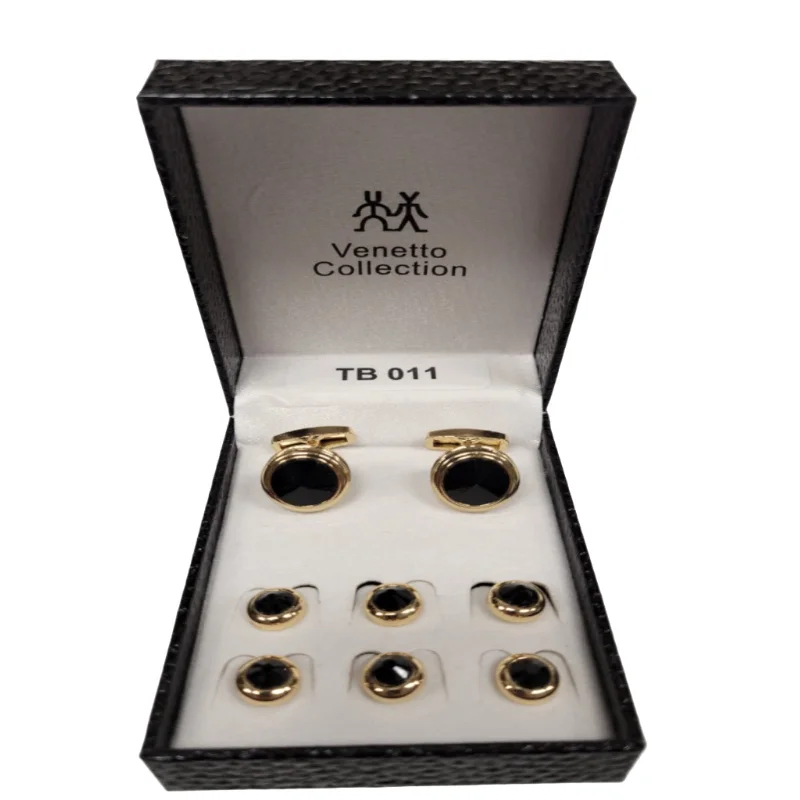 Venetto Tuxedo Studs & Cufflink Set - Black/Gold