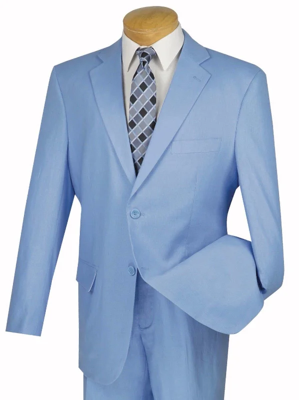 (44L, 46R, 56R) Linen Men's Regular Fit Suit 2 Piece 2 Button in Blue