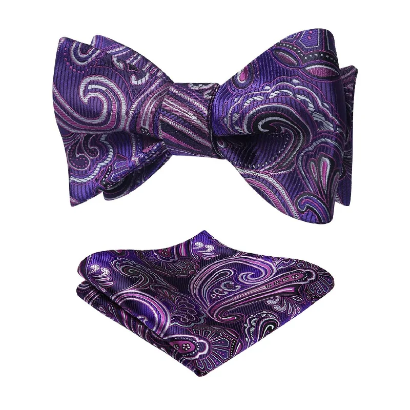 Paisley Formal Bow Tie & Pocket Square - A-PURPLE / PINK