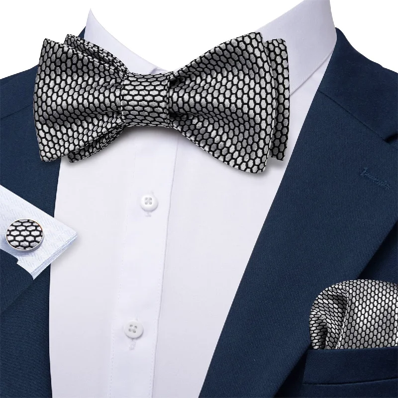 Ties2you Self Tie Bow Ties Silver Geometric Silk Mens Tuxedo Bow Tie Business Formal