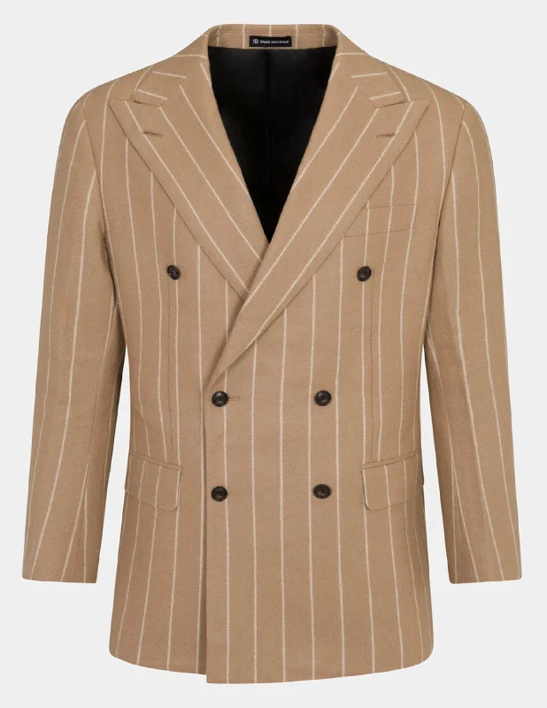 Camel Stripe Double Breasted Suit