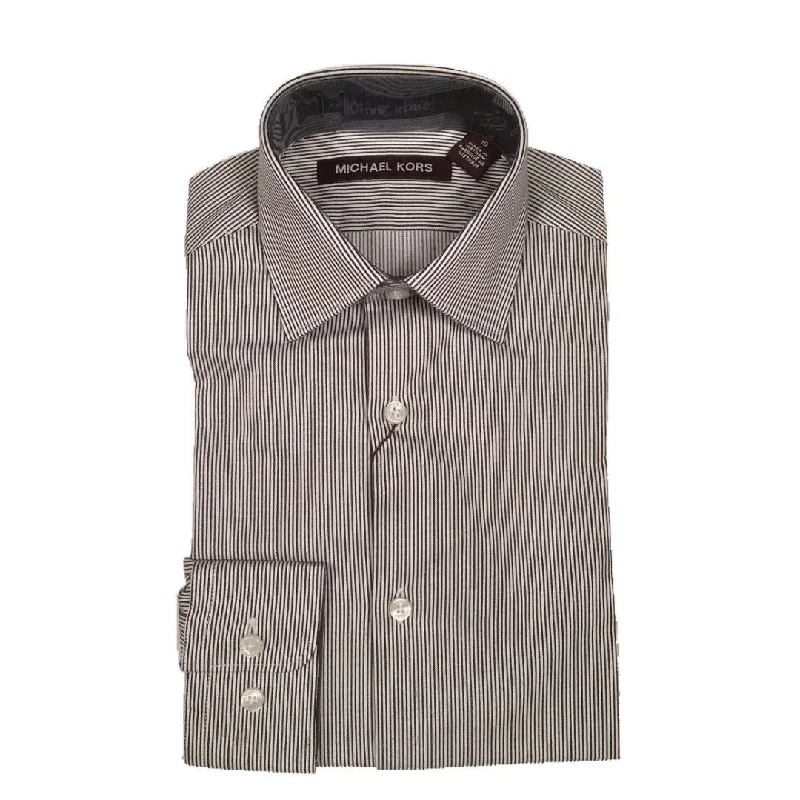 Michael Kors Boys Cotton Charcoal/White Striped Dress Shirt