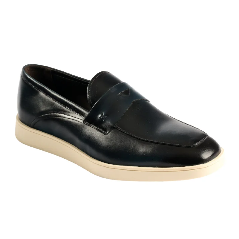 Belvedere Navy Nappa Zurich Leather Hybrid Penny Loafer Shoes