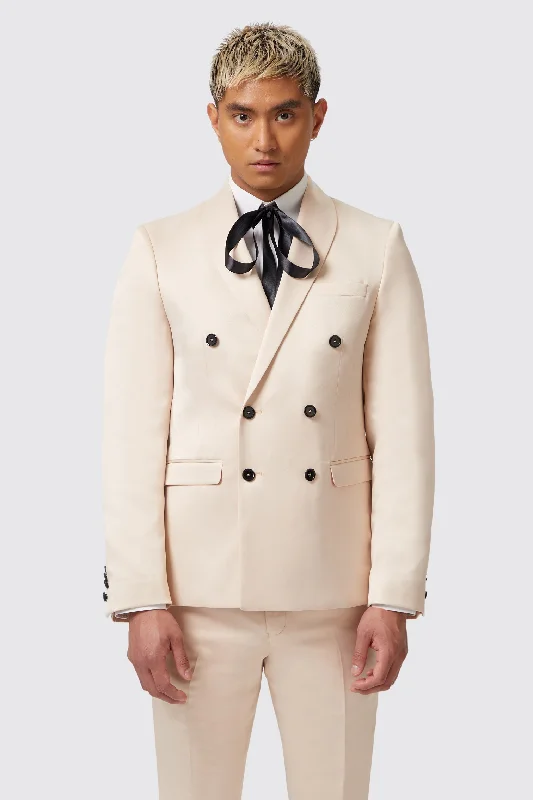 Lewis Skinny Fit Double Breasted Beige Sateen Jacket - ARCHIVE