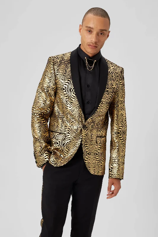 Kalman Skinny Fit Gold Zebra Print Jacket - ARCHIVE