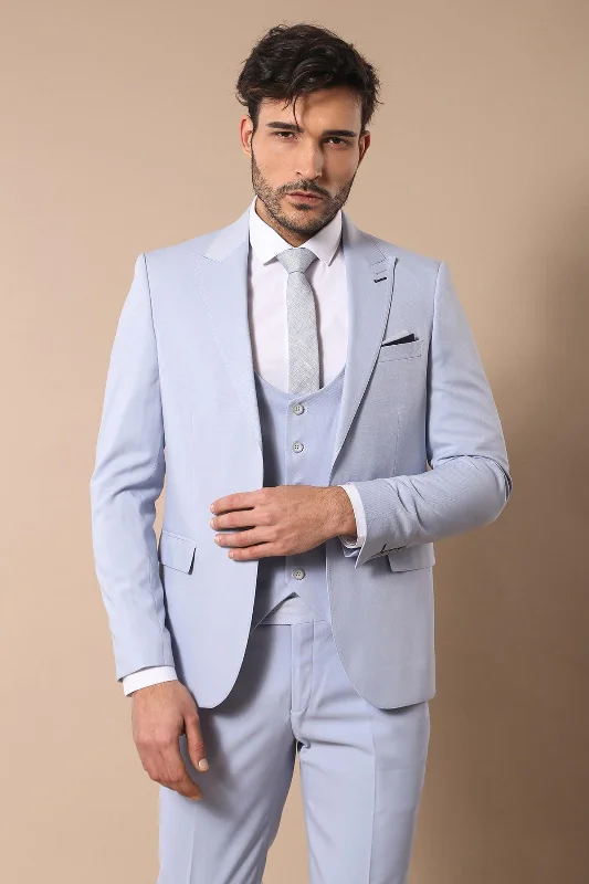 Mono Lapel Patterned Light Blue Tuxedo Suit-Wessi