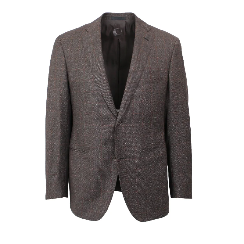 Brown/Orange Single Breasted Wool Plaid Suit 7R