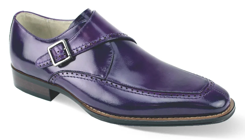 Genuine Leather: Purple Single Monk Strap Moc Toe Shoes