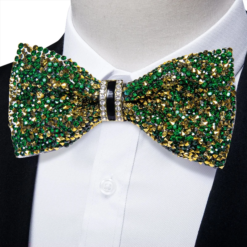 Ties2you Party Tie Green Golden Imitated Crystal Men's Pre-Tied Bowtie