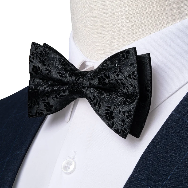 Black Paisley Self-tied Bow Tie Pocket Square Cufflinks Set