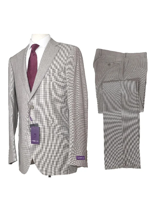 Napoli Mens Tan Houndstooth 100% Reda Wool Slim Fit 2 Piece Suit