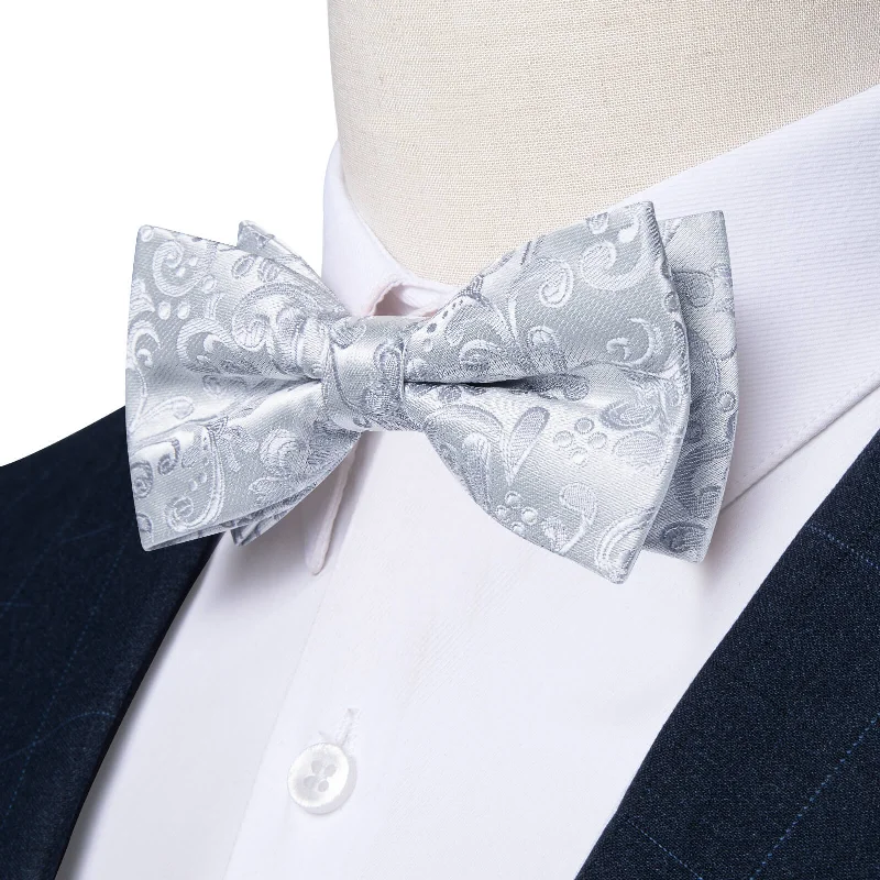 Ties2you Boys Bow Ties Cloud Grey Woven Floral Bow Tie Handkerchief Set