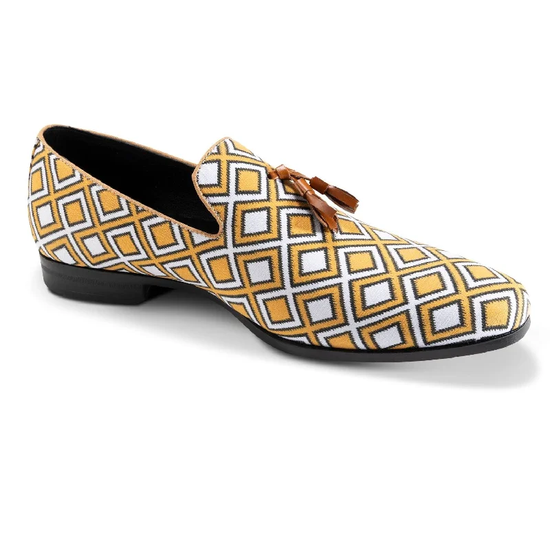 Titan Collection: Gold Symmetrical Argyle Design Slip-On Loafers