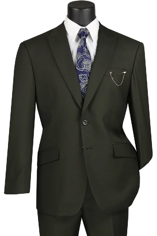 Olive Modern Fit 2 Piece Suit Textured Solid with Peak Lapel