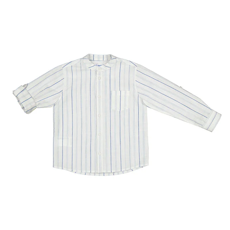 Mayoral Mini Long Sleeve Striped Mandarin Collar Dress Shirt_ 3121