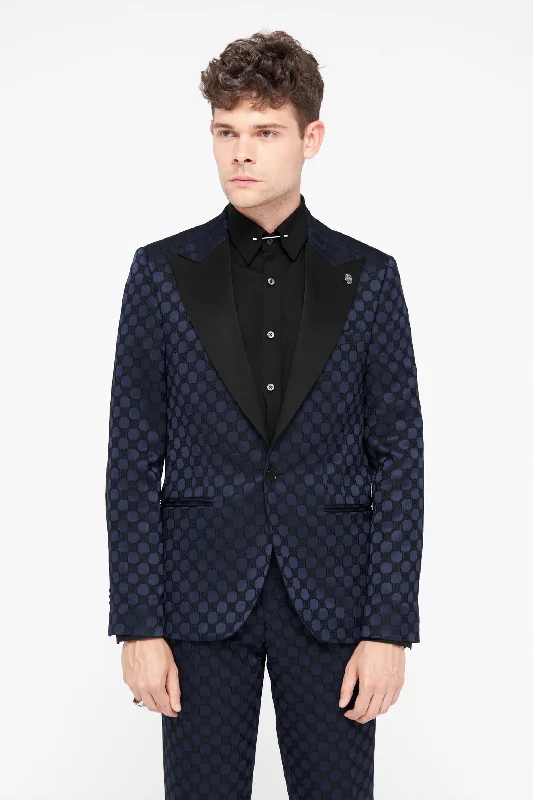 Papatya Slim Fit Navy Jacquard Jacket