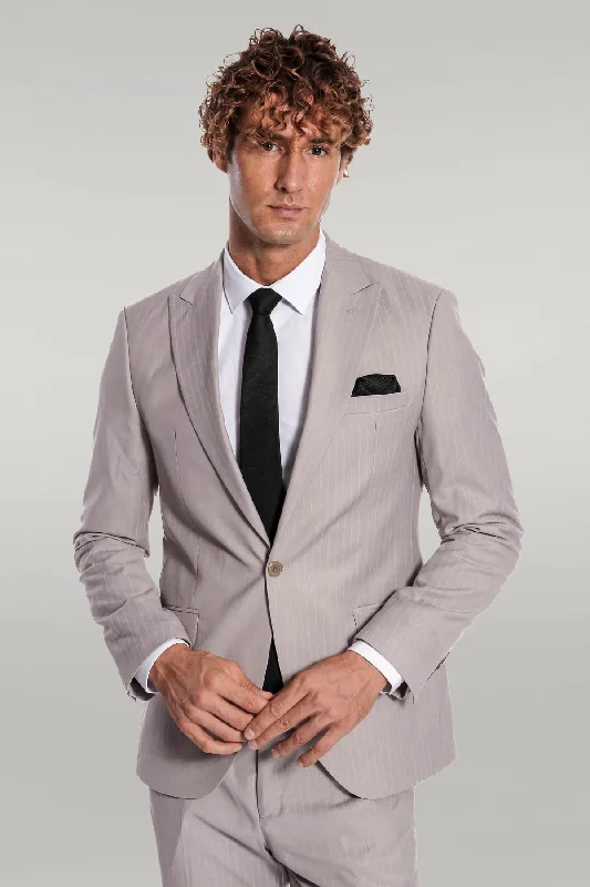 2 Piece Striped Grey Men Suit - Wessi