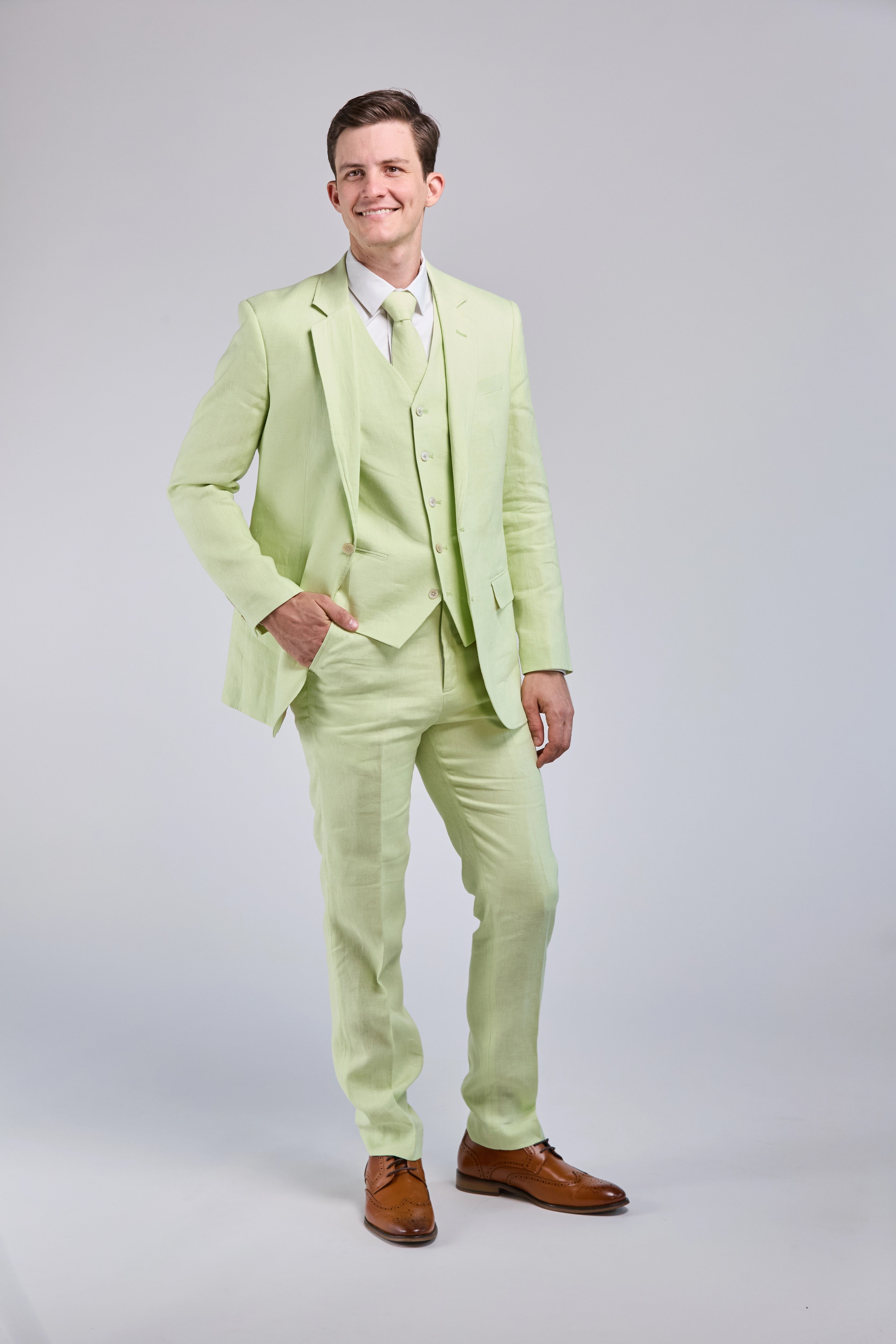 Lime Green Linen 3 Piece Suit