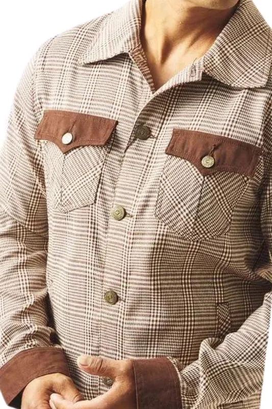 Men's Brown Glen Plaid Button Up Jacket