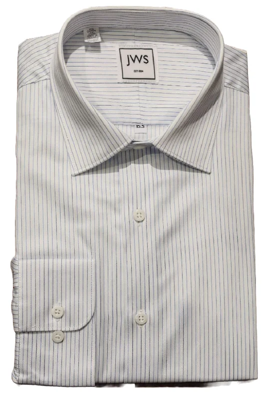 NAVY AND BLACK STRIPE ON WHITE EGYPIAN COTTON NON IRON DRESS SHIRT