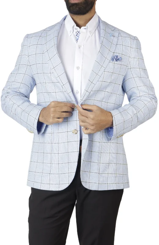 Light Blue Windowpane Textured Sport Coat