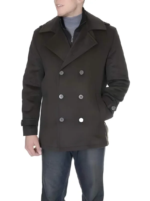 Men's Brown 6-On-3 Double Breasted Herringbone Vent Designer men's Wool Peacoat Sale