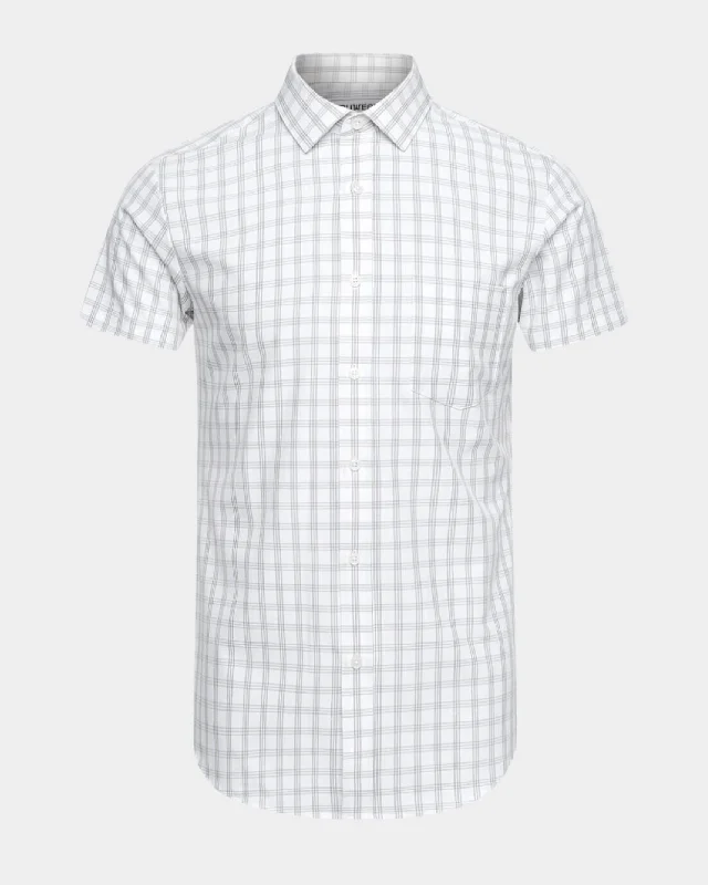 Phenom Classic Grey Tartan Short Sleeve Dress Shirt