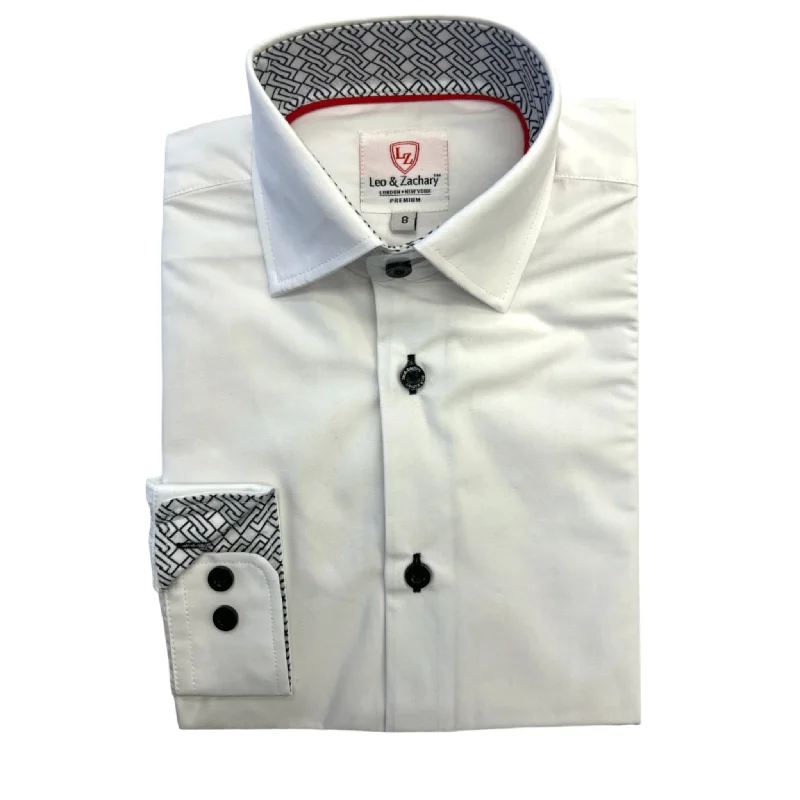 Leo & Zachary Boys White/Black Stitch Non-Iron Dress Shirt_ P5531