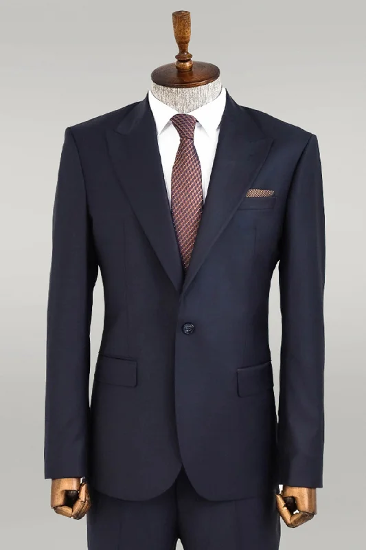 Wool Navy Blue Men Suit - Wessi