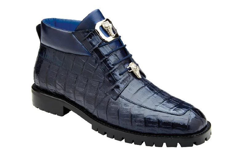 Men's Genuine Caiman Crocodile Shoes in Navy-Gallardo