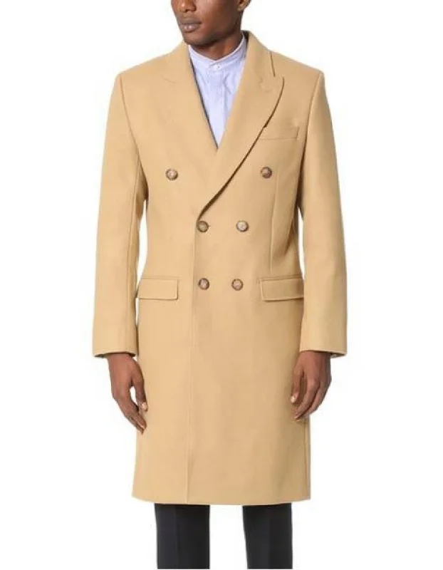 Camel Hair Top Coat - Double Breasted Coat - Big and Tall Peacoat - Top coats For Men