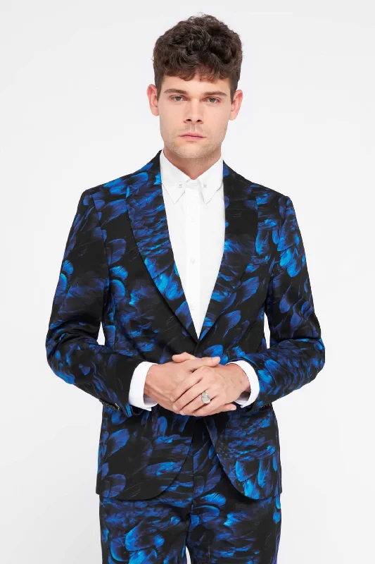 Heron Slim Fit Blue Floral Cotton Jacket