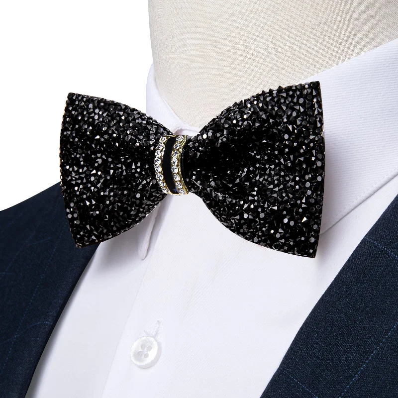 Ties2you Imitated Crystal Bowtie Pure Black Rhinestones Men's Pre Tied Bow Ties For Party Dresses