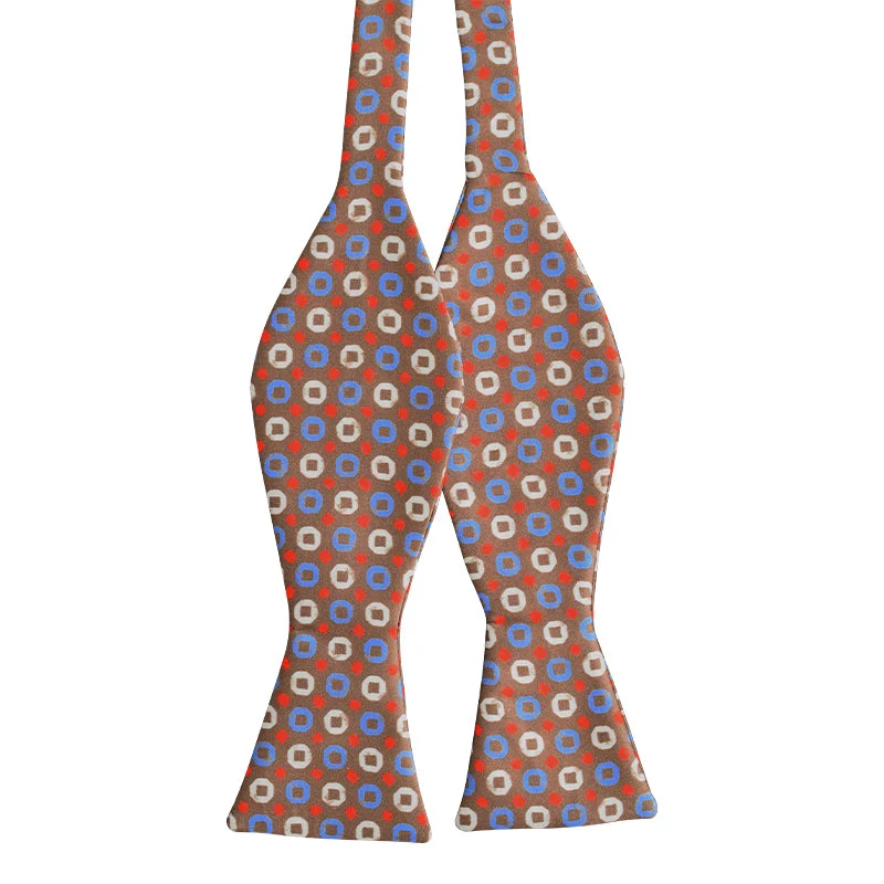 Brown bowtie with blue and white circles