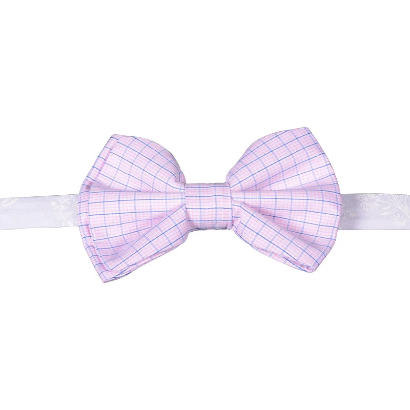 Pink bowtie with blue squares