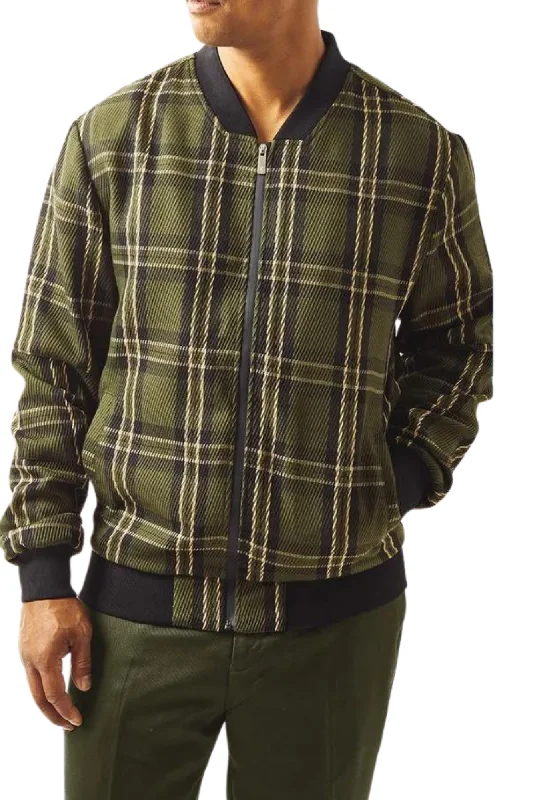 Men's Green Plaid Bomber Full Cut Jacket