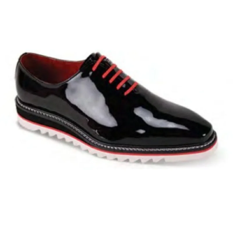 Spica Collection: Black Patent Plain Toe Lace-Up Leather Shoes