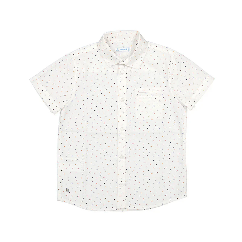 Mayoral Mini Micropatterned Short Sleeve Dress Shirt_White 3163