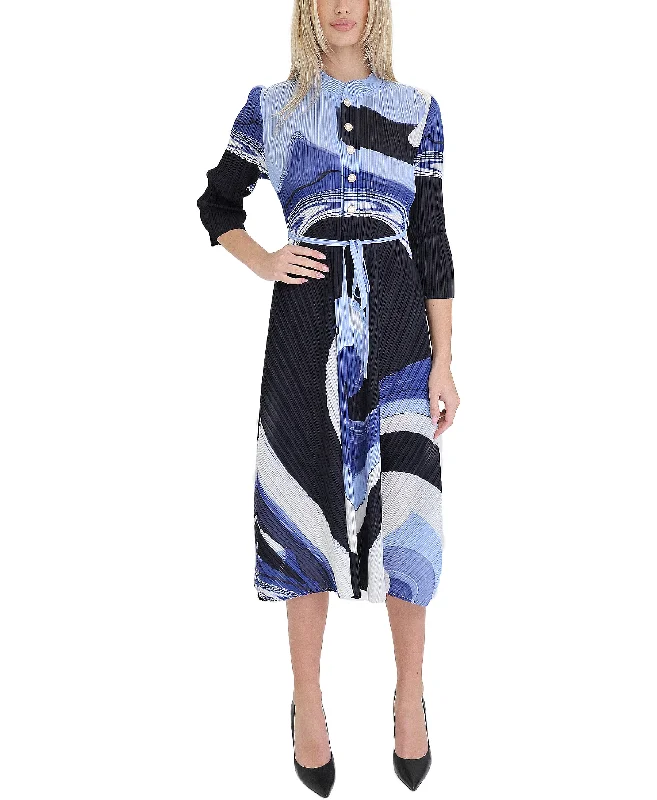 Printed Plisse Midi Dress