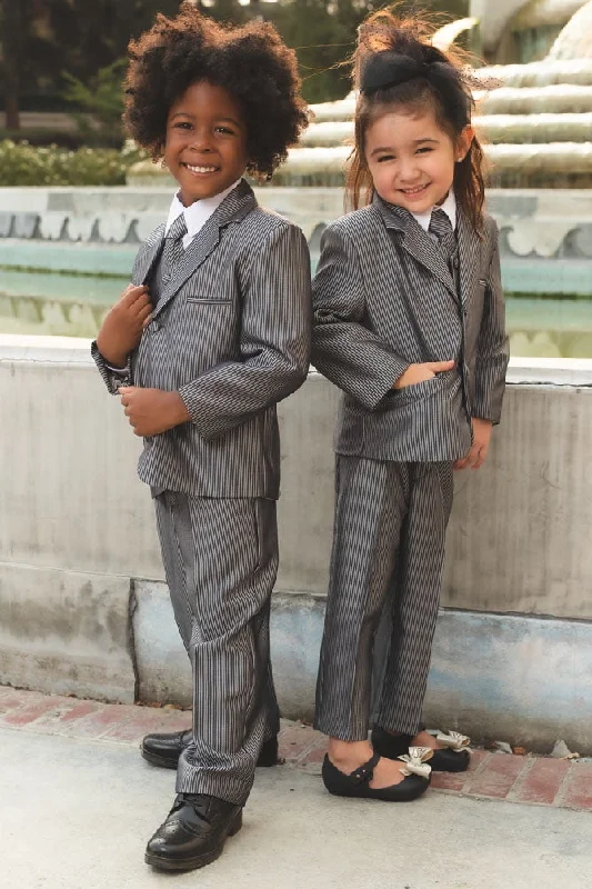 "Teddy B" Kids Silver Stripe Suit 5-Piece Set