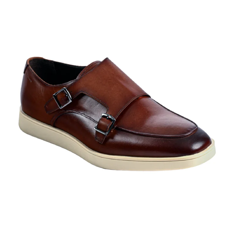 Belvedere Cognac Nappa Zurich Leather Hybrid Double Monk Strap Shoes