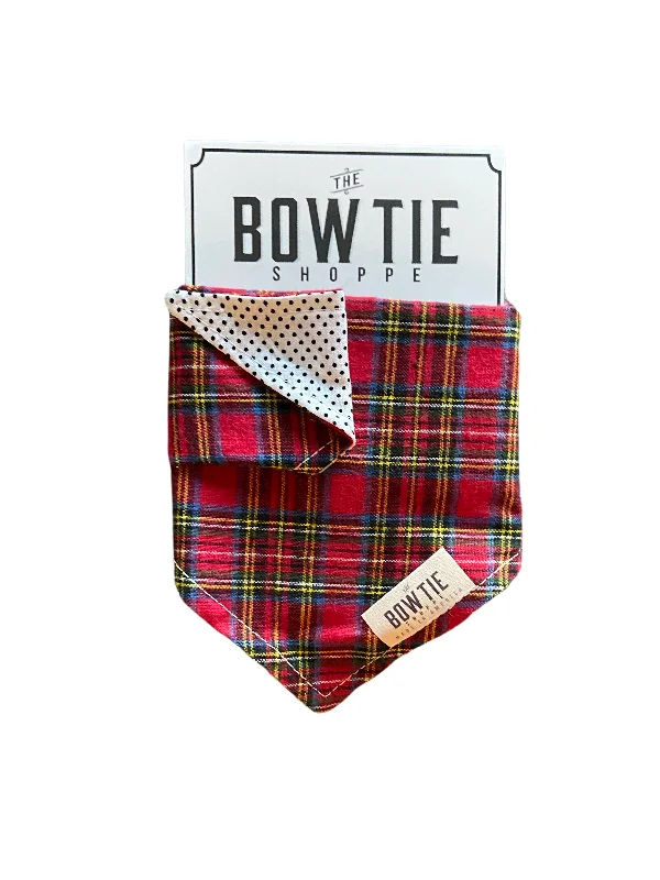 Reversible Pet Bandana - Red Plaid and Polka Dot