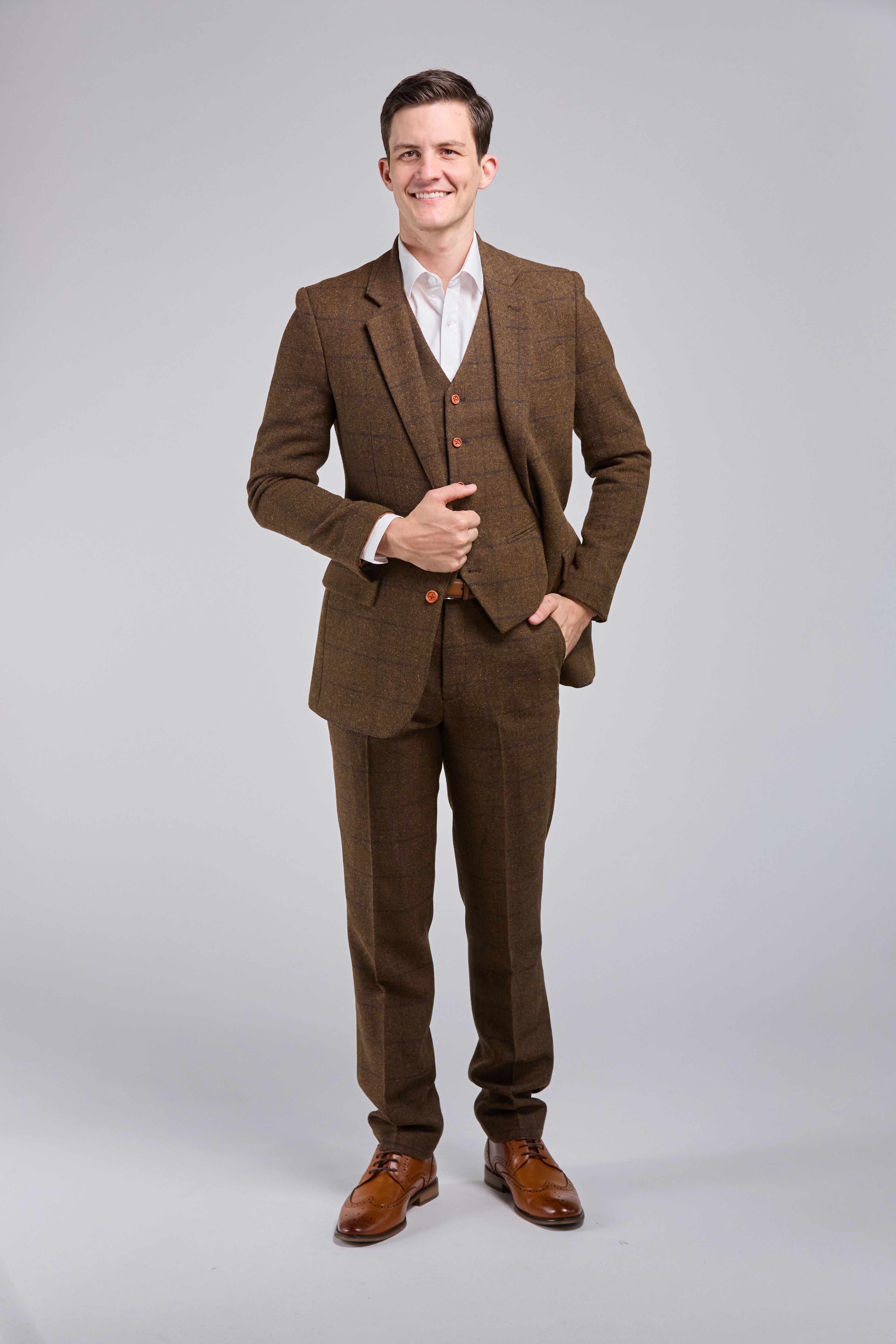 Brown Check Tweed 3 Piece Suit