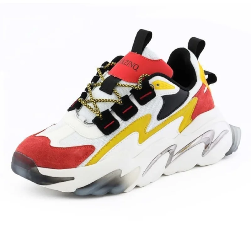 Dynamic Core: White, Salmon & Yellow Chunky Sneakers