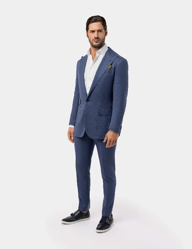 Light Blue Single Breasted Peak Suit